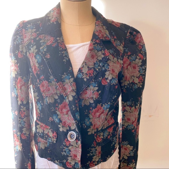 Free People Cropped Floral Print Denim Blazer - Picture 3 of 8